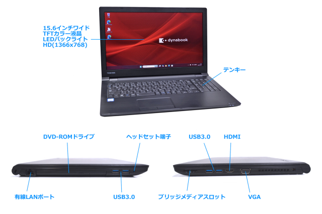 ノートパソコン 15.6型 dynabook B65/M Core i3 8130U SSD128G メモリ