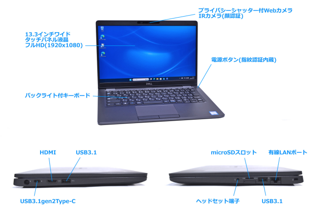 タッチパネル フルHD 13.3型 DELL Latitude 5300 Core i5 8365U 顔認証