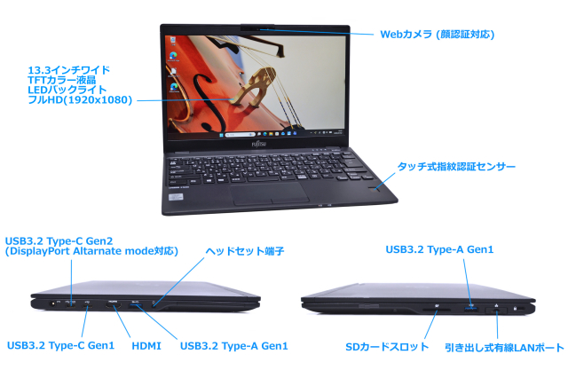 軽量モバイル フルHD 顔認証 Wi-Fi6 富士通 LIFEBOOK U9310/D Core i5