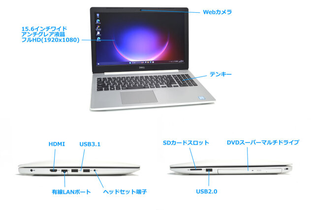 ノートパソコン フルHD DELL Inspiron 5570 第8世代 Core i7 8550U 