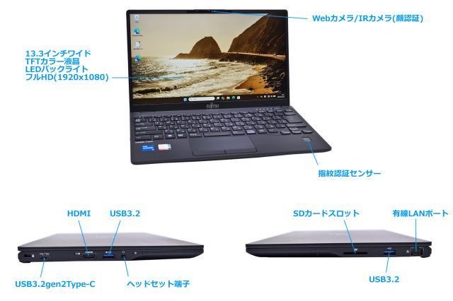 顔認証 Wi-Fi6E フルHD 富士通 LIFEBOOK U9312/K 第12世代 Core i5