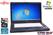 Windows7 32bit 中古 ノートパソコン HD+液晶 富士通 LIFEBOOK A572/F Core i3 3110M SSD128G メモリ4G マルチ Wi-Fi Webカメラ USB3.0