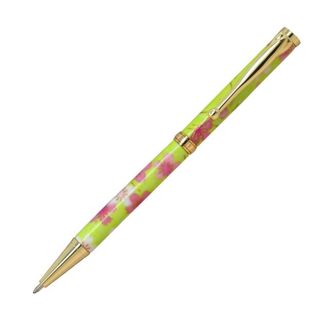 【即納可能】F-STYLE美濃和紙 Mimo Washi Pen ボールペン TM1601 桜と流水 黄緑色