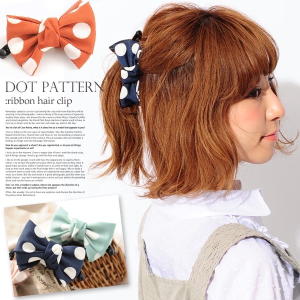 ★在庫処分★【ヘアアクセサリー】【ヘアクリップ】レトロでキュートなドット柄☆『大人ガーリー水玉リボンバナナクリップ』