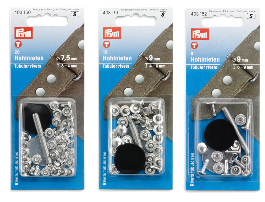 ＰＲＹＭ　チューブラーリベット　カラー：シルバー　直径7.5mm/厚さ3-4mm・直径9mm/厚さ4-6mm・直径9mm/厚さ6-9mm　　　　1603150.1603151.1603152