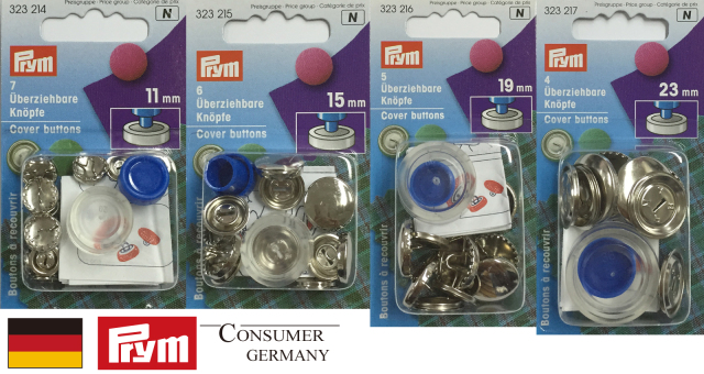 ＰＲＹＭ　くるみボタンキット付　１１ｍｍ／７セット入・１５ｍｍ／６セット入・１９ｍｍ／５セット入・２３ｍｍ／４セット入　　　1623214・1623215・1623216・1623217