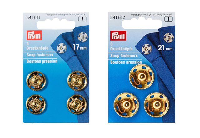 ＰＲＹＭ　手付スナップゴールド丸型１７ｍｍ／４個セット入・２１ｍｍ／3個セット入　　　1641811・1641812