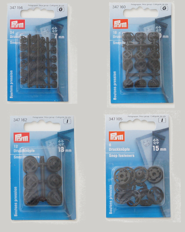 ＰＲＹＭ　プラスチックスナップ　丸型　黒　７ｍｍ／２４セット入・１０ｍｍ／１８セット入・１３ｍｍ／１２セット入・１５ｍｍ／６セット入　　1647156・1647106・1647160・1647162