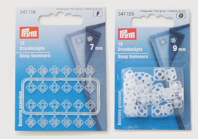 ＰＲＹＭ　プラスチックスナップ　角型　白　７ｍｍ／１２セット入・９ｍｍ／１５セット入　　　1647118・1647125