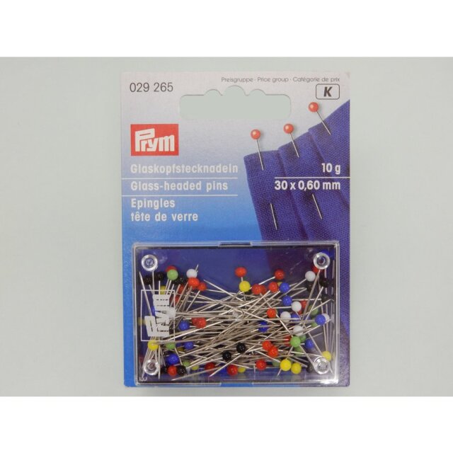 【Prym(プリム)】カラフルグラスヘッドピン　10ｇ(約100本入り) アイロンがけOK　まち針　※メール便出荷可能
