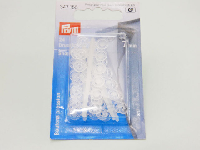 【Prym(プリム)】プラスチックスナップ ボタン(ホック)　丸型 7mm／24セット入り　ホワイト(半透明)　※メール便出荷可能