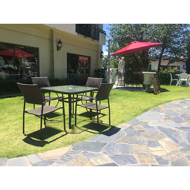 Garden Furniture 雨に強いガーデンテーブルチェア５点セット 97cm ガラストップ 少々難あり Ib Selection Hge0063