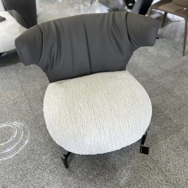 Leather-Fabric Stainless Steel Chair/回転式本革ファブリックシングルソファ｜CHA5014IB
