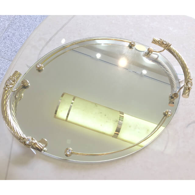 ACCESSORIES / Tray / コンプリメント / エレガント ガラスミラートレー - 円形/把手ストーン付｜IB Selection｜CPM0018