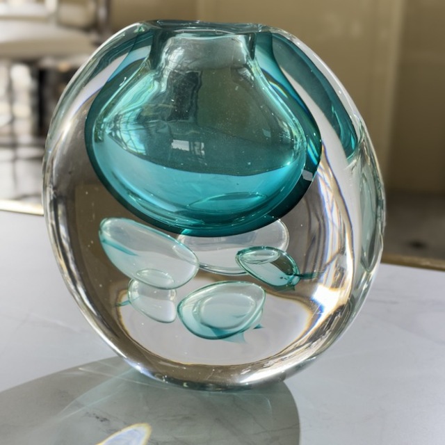 Crystal objet｜クリスタル|フワラーベース| 水疱アート| オブジェ |ブルー | CRY31125IB