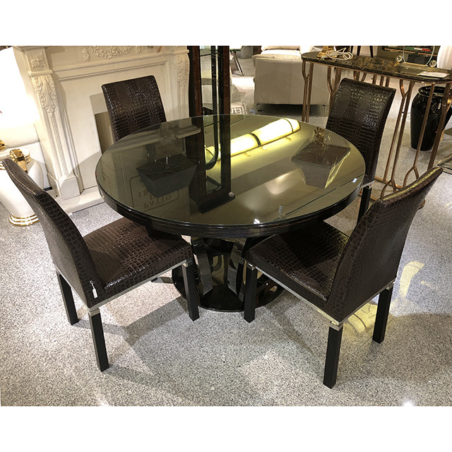 Dining Table - 5 Set / 鏡面仕上げ木目調 ダイニングテーブル５点セット｜クロコダイル調チェアブラウン｜IB Selection｜DNG0077IB