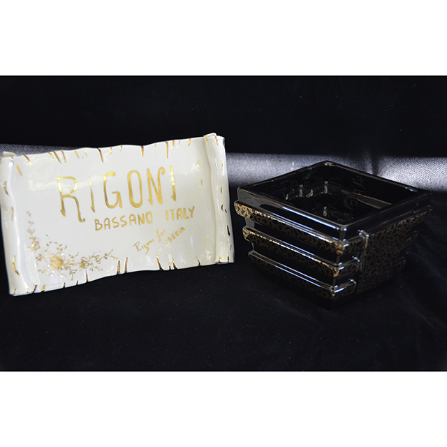 Pottery - Compote With lid / 陶器 - 蓋付きコンポート｜ブラック×ゴールド｜Angela Rigon  : イタリア｜OBJ0113RGN