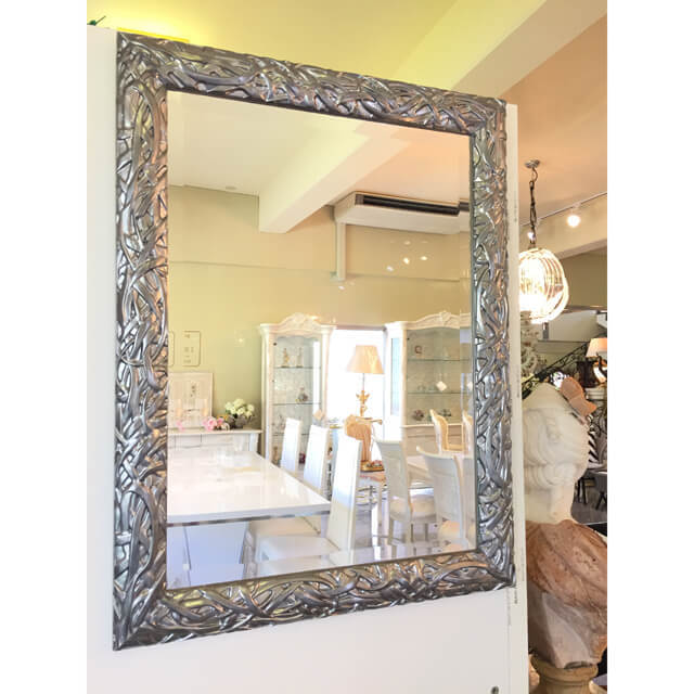 Mirror / ミラー - ボタニカルフレーム/グレー/スクエア - イタリア｜IB Selection｜MRR0003