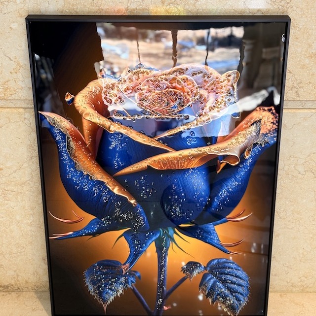 ゴールド　ブルー｜花｜額絵｜ジュエル / gold blue flower｜OBJ7008IB