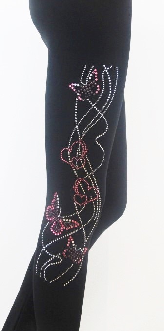 ＩＣＥ－Ｈ－０１－３．３　スケート・パンツ・オーバーヒール　　バタフライ＆ハート・ピンクストーン　１２０ｃｍ・１５０ｃｍ