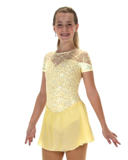 Ｊ－５２８　ソフトリー・シークイン・ドレス　ソフトイエロー　１０－１２（１４０ｃｍ）