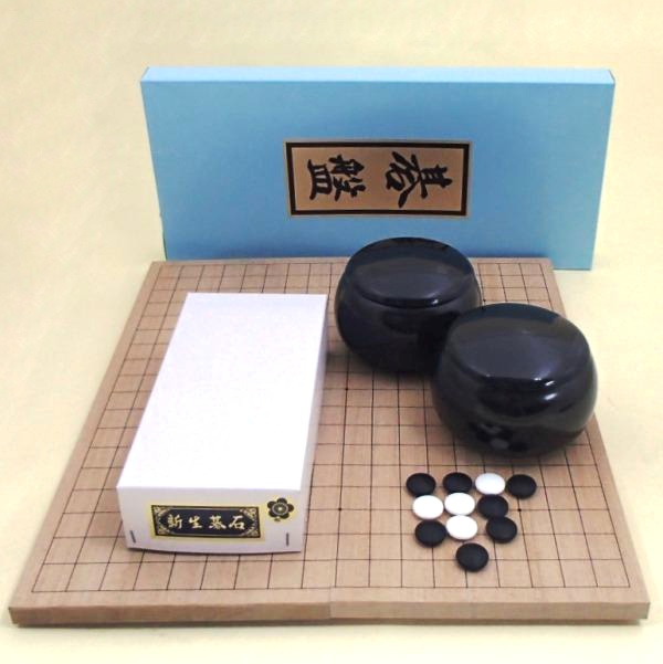 囲碁盤セット　 新桂６号折碁盤と硬質ガラス碁石新生梅（約8mm厚）とP黒大碁笥