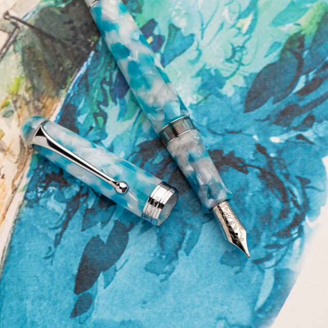 アウロラ ちっさ 万年筆 限定 サンムーンレイク 日月潭 シルバートリム  