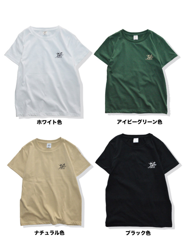 ホワイト ロゴ入り Tシャツ レディース》800 アイルロゴマークのレディースTシャツ.