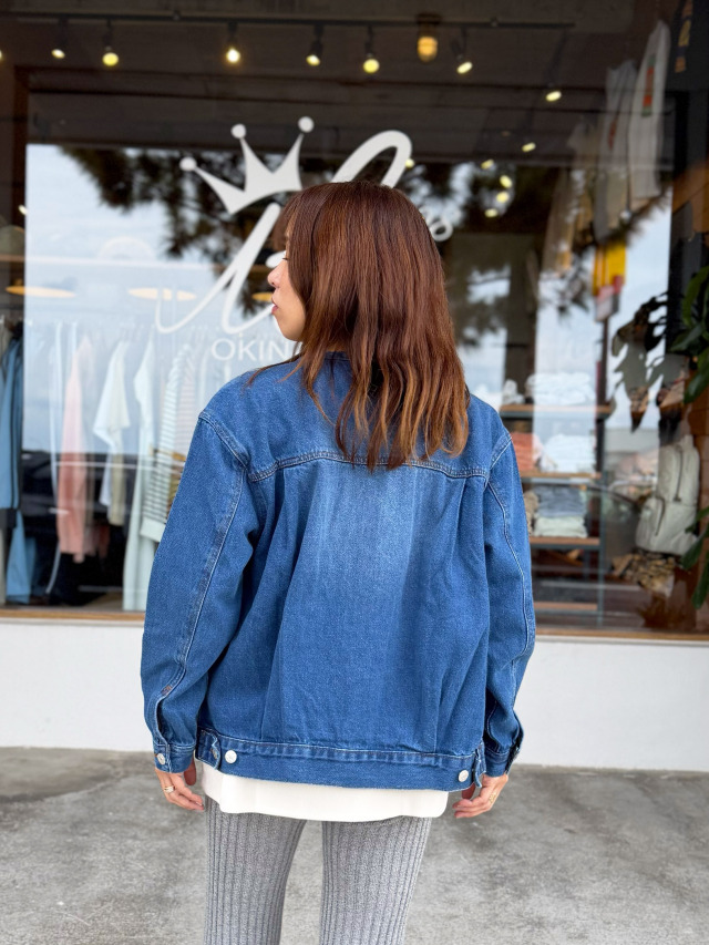 レディース》869 ノーカラーのデニムジャケット