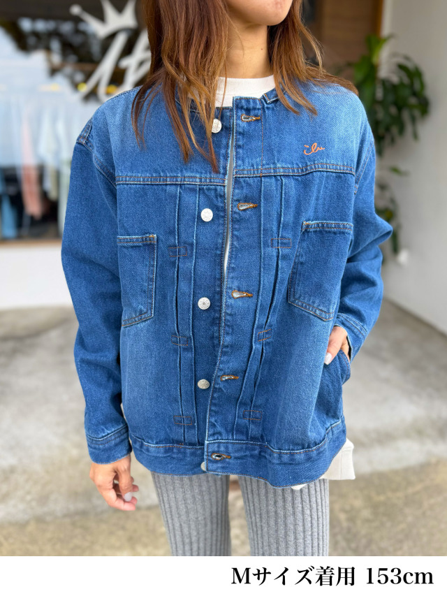 レディース》869 ノーカラーのデニムジャケット