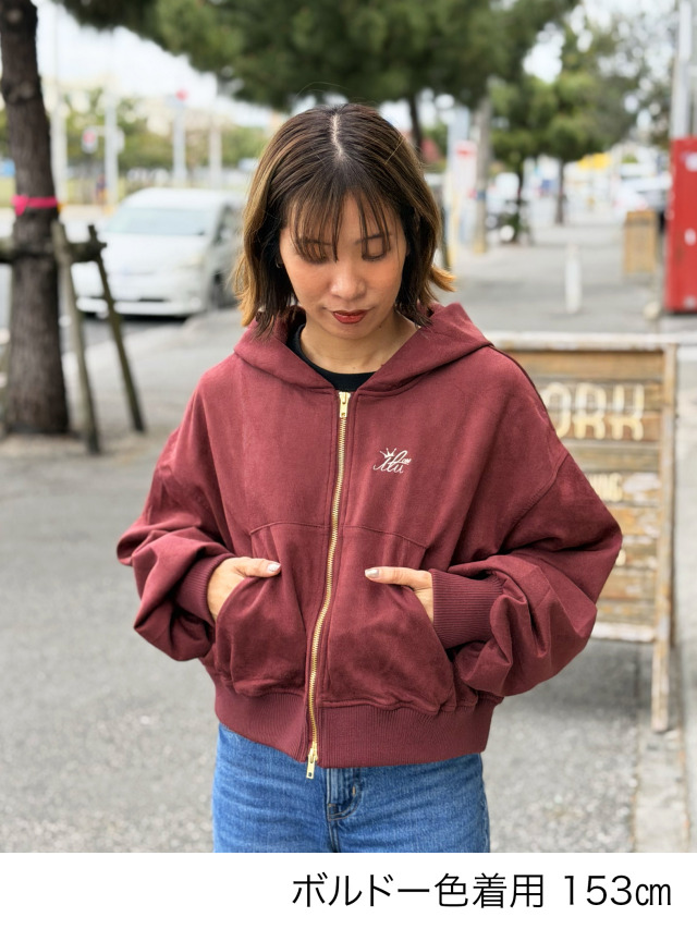 レディース》869 スエードポンチのダブルジップ ショート丈 パーカー