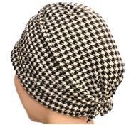 おしゃれヘアキャップ【女神の帽子】19 002千鳥格子（さらさらしっとり薄手）