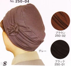 医療用帽子おしゃれヘアキャップ【天使の帽子】250さらさらうるおいコットン（コサージュ付き）薄綿軽量やわらか  医療用キャップ 日本製