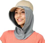 顔と首筋のサンシェード 日よけカバー ネックカバー グレー フェイスガード 冷感生地 UVカット ガーデニング 農作業 日焼け 熱中症対策