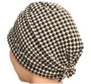 おしゃれヘアキャップ【女神の帽子】19 002千鳥格子（さらさらしっとり薄手）