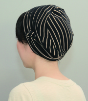 おしゃれヘアキャップ【天使の帽子】209イージーリラックスボーダー柄（コサージュ付きさらさら薄手コットン）医療用帽子 医療用キャップ