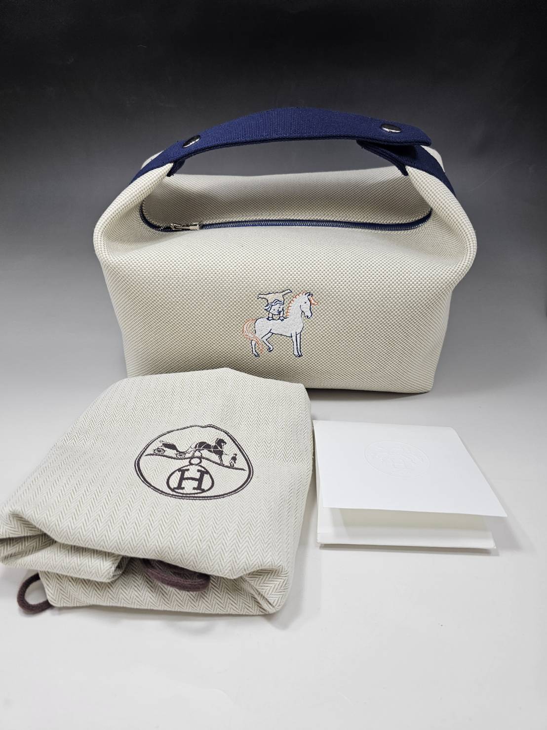 HERMES（エルメスブリッドアブラック Bride-a-Brac カブリオールGM/ ホワイト×ネイビー【新品】