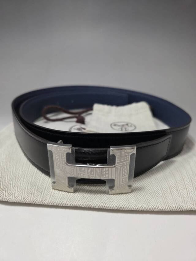 HERMES（エルメスコンスタンスベルト/80cm/ブラック×インディコ（紺）/カーフ×トゴ【新品】
