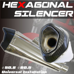 ステンレス製 カーボン ヘキサゴナルエンドサイレンサー φ50.8