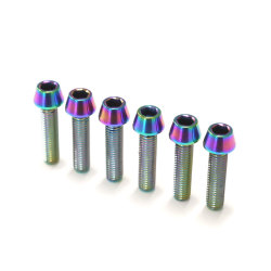 【メール便対応】 チタンボルト6本セット テーパーキャップ M5 × 10～30mm P0.8 焼き色有り Ti - 6Al - 4V Titanium