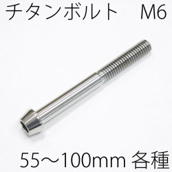 【メール便対応】 チタンボルト テーパーキャップ M6 × 55～100mm P1.0 焼き色なし Ti - 6Al - 4V Titanium