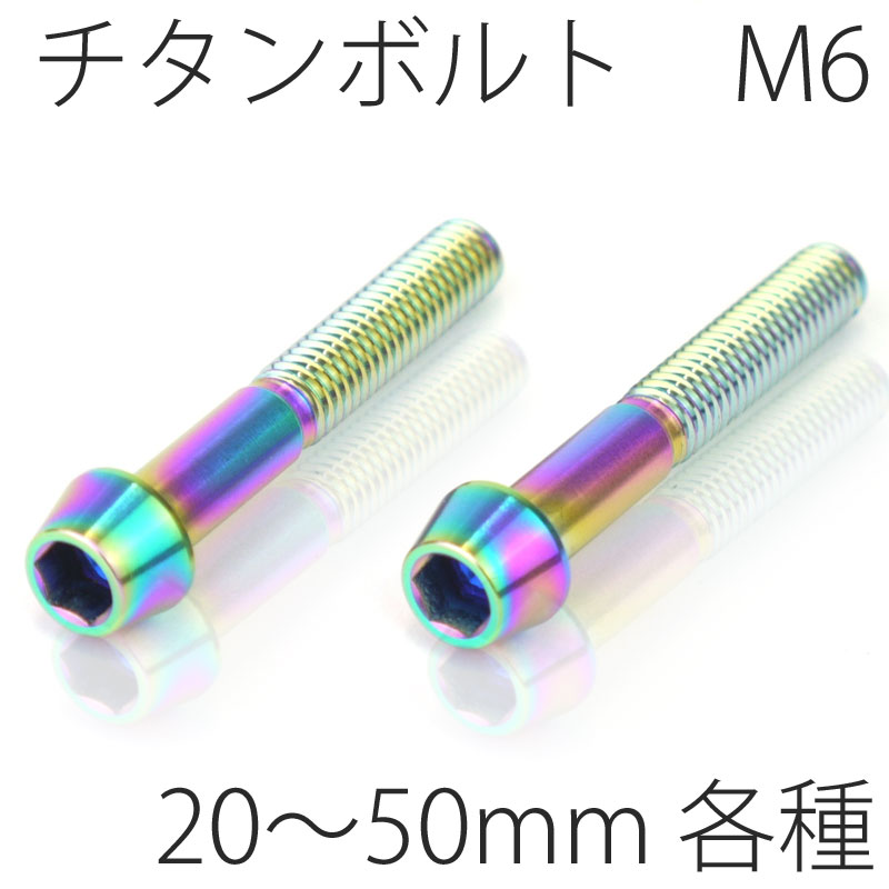 【メール便対応】 チタンボルト2本セット テーパーキャップ M6 × 20～50mm P1.0 焼き色有り Ti - 6Al - 4V Titanium