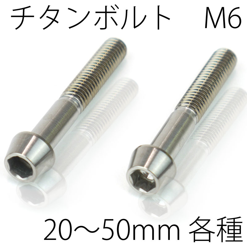 【メール便対応】 チタンボルト2本セット テーパーキャップ M6 × 20～50mm P1.0 焼き色なし Ti - 6Al - 4V Titanium