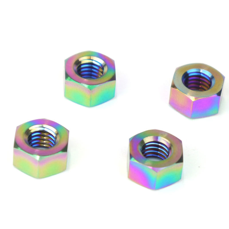【メール便対応】 64チタン六角ナット M6 P1.0 10mmソケット 4個セット 焼き色有り Ti - 6Al - 4V Titanium