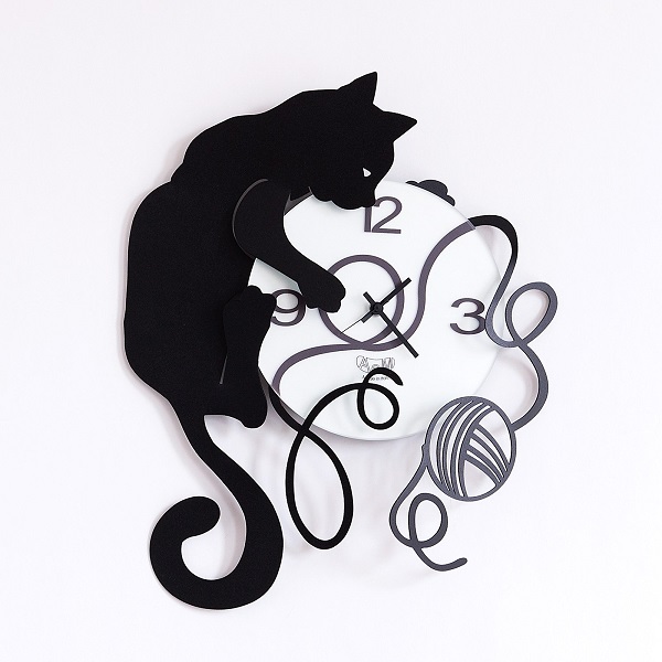 Arti e Mestieri 掛け時計　アルティ・エ・メスティエリ　Wall clock Gatto Gomitolo  2598-C71 black イタリア 　壁掛け計　猫　cat【送料無料