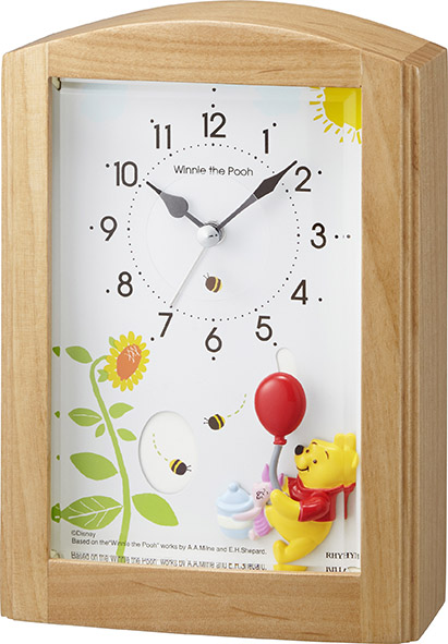 アラーム時刻になるとオルゴールが鳴ります！くまのプーさんのアラームクロック  4RM761MC06　リズム時計