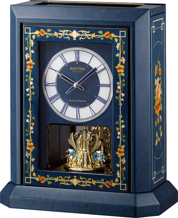 イタリア象嵌細工が美しい！振り子置き時計　オルゴール　ハイグレード　RHG-R07　リズム時計　4RN433HG04　無料名入れ