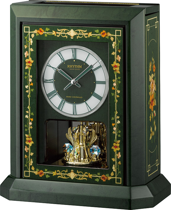イタリア象嵌細工が美しい！振り子置き時計　オルゴール　ハイグレード　RHG-R07　リズム時計　4RN433HG05　無料名入れ