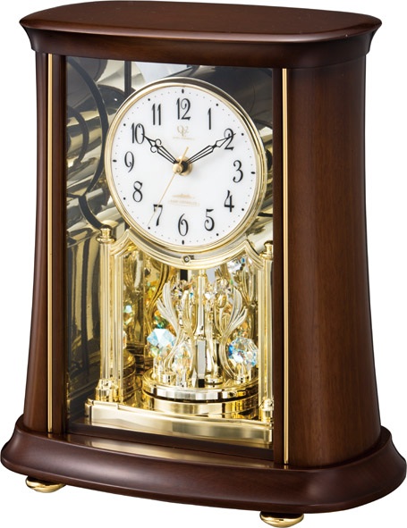 回転飾り付きウッド置き時計　ハイグレード　RHG-S68　リズム時計　4RY699HG06　無料名入れ