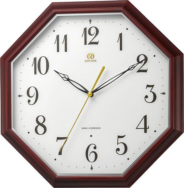 天然木の掛け時計　ハイグレード　8角形　RHG-M010　掛け時計　リズム時計　壁掛け時計 8MY530HG06 無料名入れ